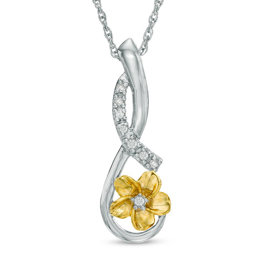 Natural Diamond Accent Infinity Flower Drop Pendant in Sterling Silver and 10K Yellow Gold