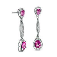 Pear-Shaped Lab-Created Pink Sapphire and Diamond Accent Drop Earrings in Sterling Silver