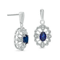 Oval Lab-Created Blue Sapphire and Diamond Accent Vintage-Style Frame Drop Earrings in Sterling Silver