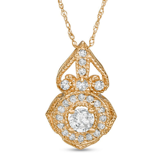 0.5 CT. T.W. Natural Diamond Antique Vintage-Style Flower Pendant in 14K Gold