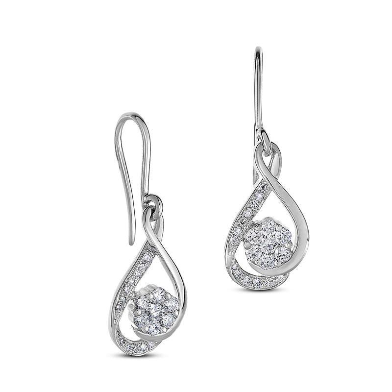 0.38 CT. T.W. Diamond Composite Twist Teardrop Earrings in 10K White Gold