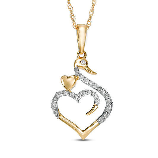 0.1 CT. T.W. Natural Diamond Swan Heart Pendant in 10K Yellow Gold