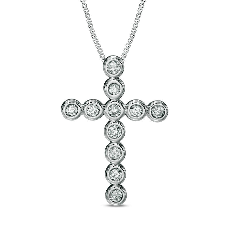 0.33 CT. T.W. Natural Diamond Bezel-Set Cross Pendant in Sterling Silver