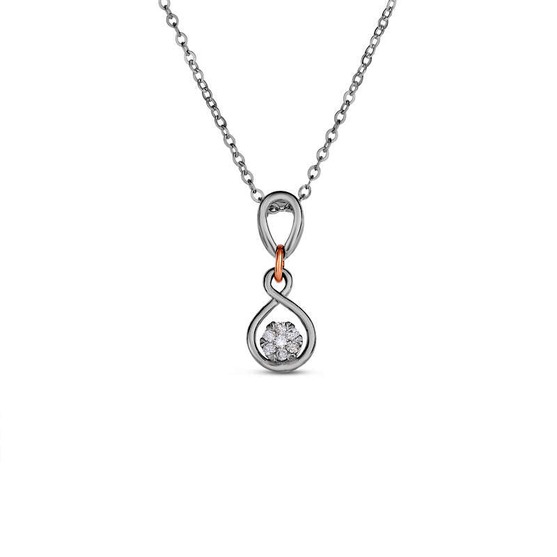 Natural Diamond Accent Composite Infinity Twist Drop Pendant in Sterling Silver with Rose Rhodium