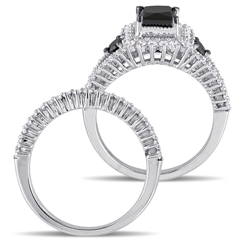 2.0 CT. T.W. Princess-Cut Enhanced Black and White Natural Diamond Milgrain Split Shank Bridal Engagement Ring Set in Solid 10K White Gold