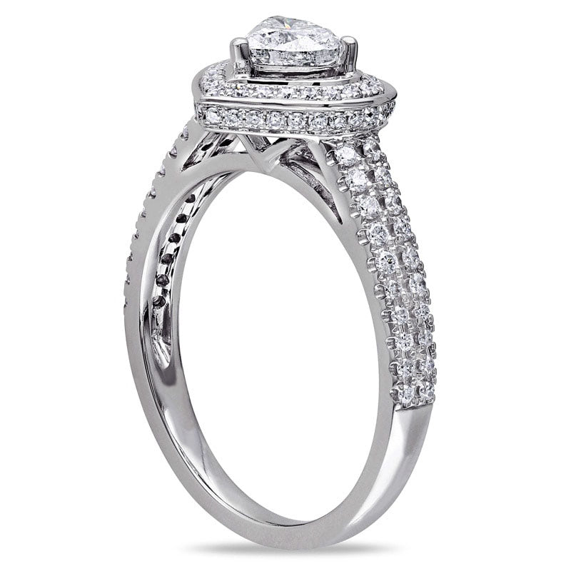 1.0 CT. T.W. Heart-Shaped Natural Diamond Framed Double Row Engagement Ring in Solid 14K White Gold