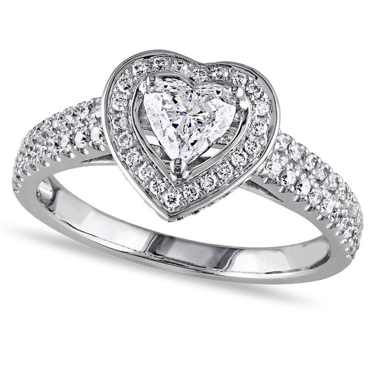 1.0 CT. T.W. Heart-Shaped Natural Diamond Framed Double Row Engagement Ring in Solid 14K White Gold