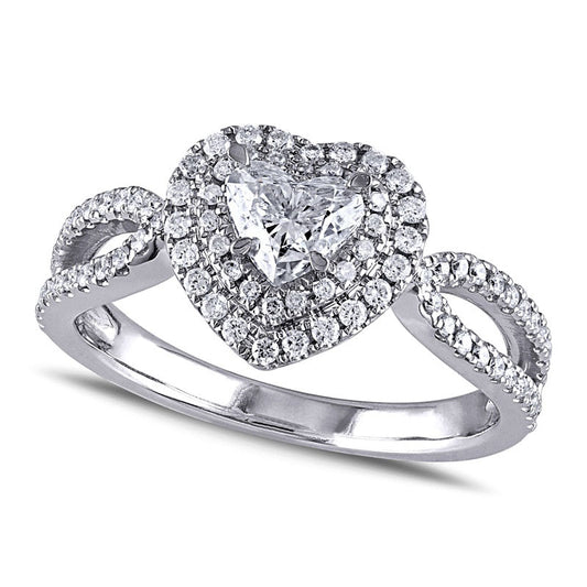 1.0 CT. T.W. Heart-Shaped Natural Diamond Double Frame Split Shank Engagement Ring in Solid 14K White Gold