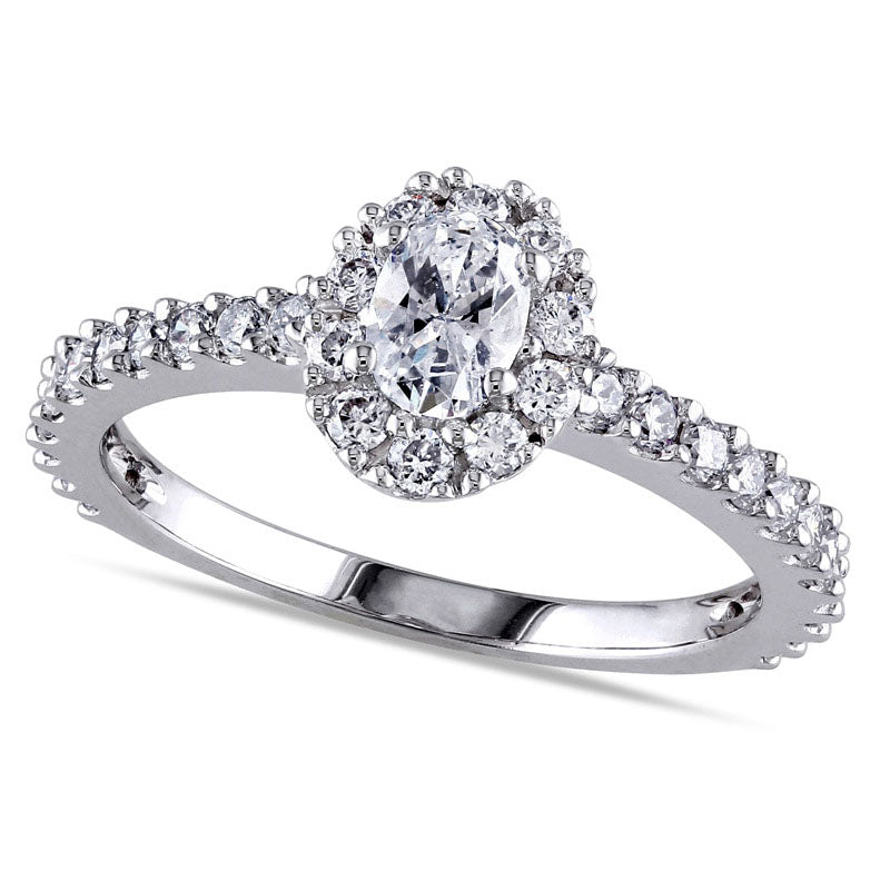 1.0 CT. T.W. Oval Natural Diamond Frame Engagement Ring in Solid 14K White Gold