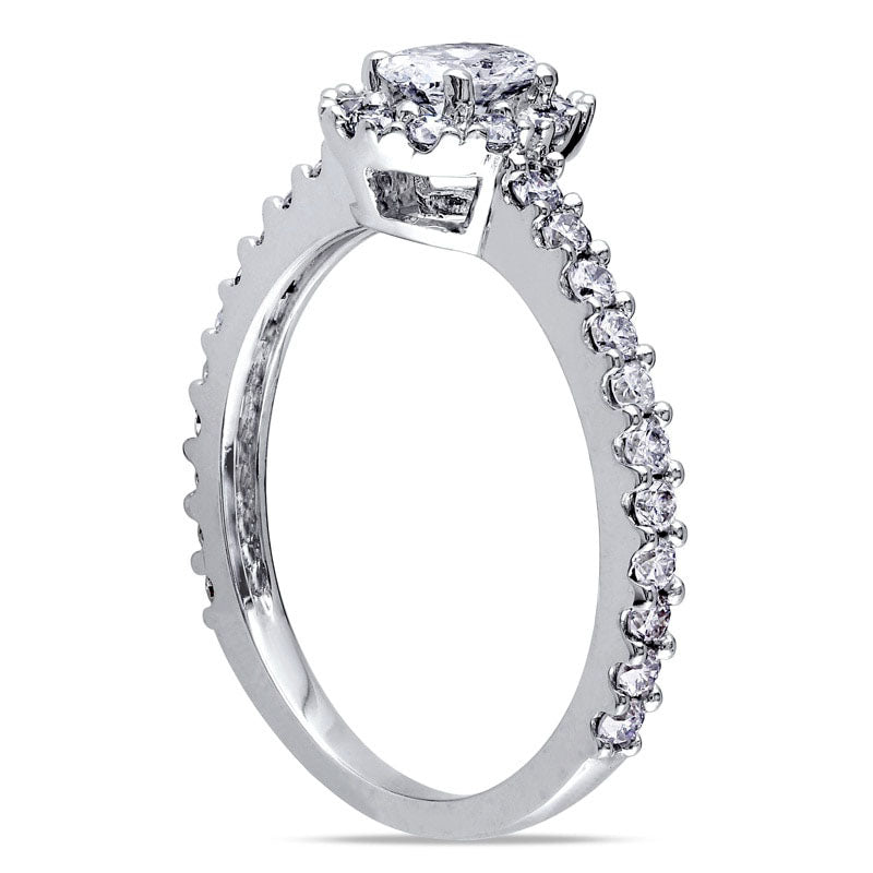 1.0 CT. T.W. Oval Natural Diamond Frame Engagement Ring in Solid 14K White Gold