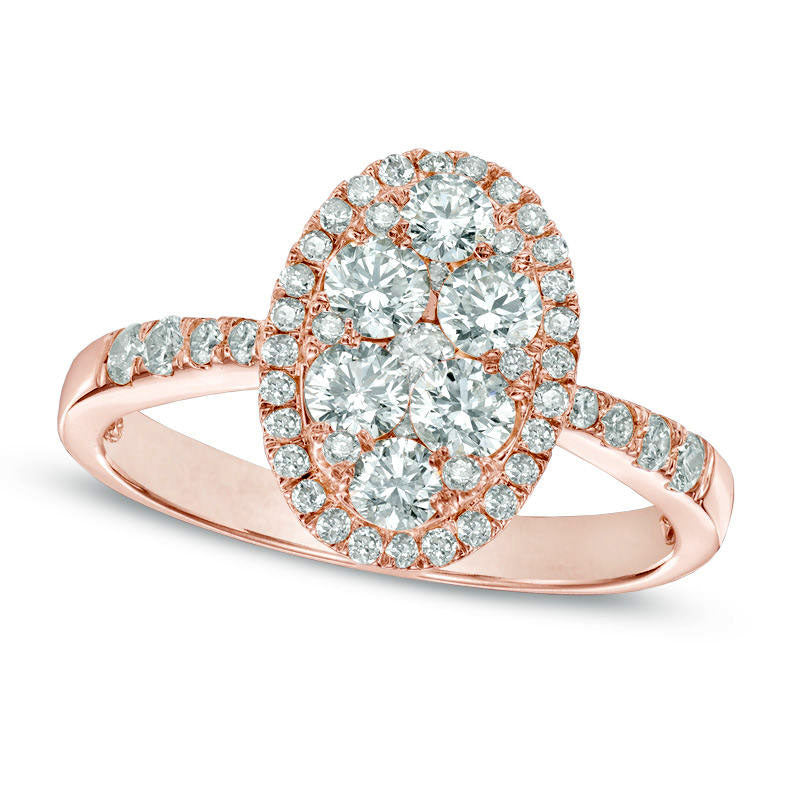 1.0 CT. T.W. Natural Diamond Oval Cluster Frame Engagement Ring in Solid 14K Rose Gold