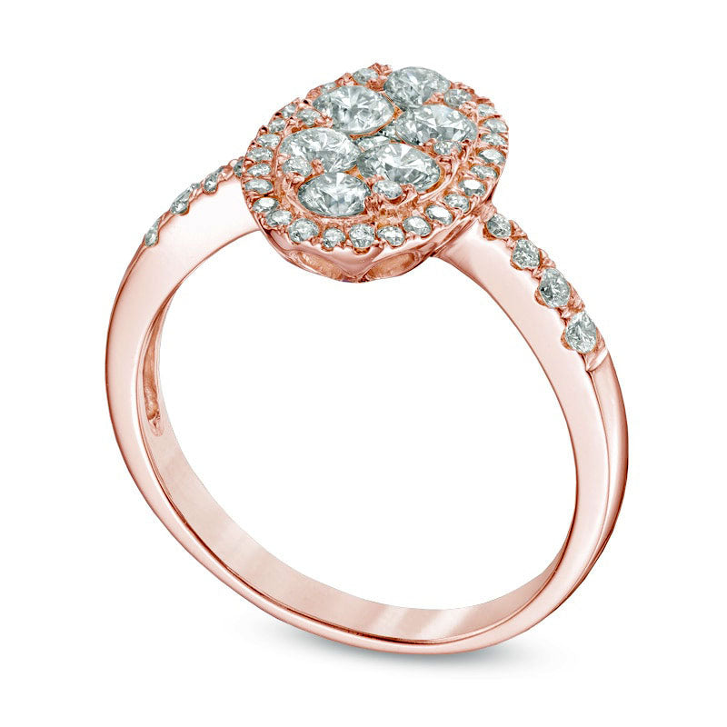 1.0 CT. T.W. Natural Diamond Oval Cluster Frame Engagement Ring in Solid 14K Rose Gold