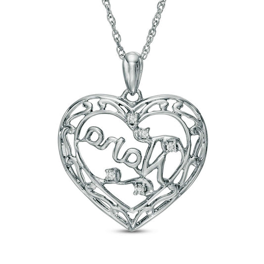 0.05 CT. T.W. Natural Diamond "Nana" Filigree Border Heart Pendant in Sterling Silver