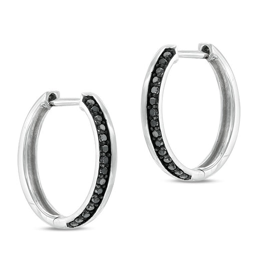 0.13 CT. T.W. Enhanced Black Diamond Edge Hoop Earrings in 10K White Gold