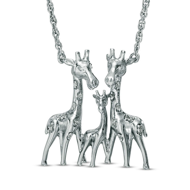 0.05 CT. T.W. Natural Diamond Accent Giraffe Family Necklace in Sterling Silver - 17"