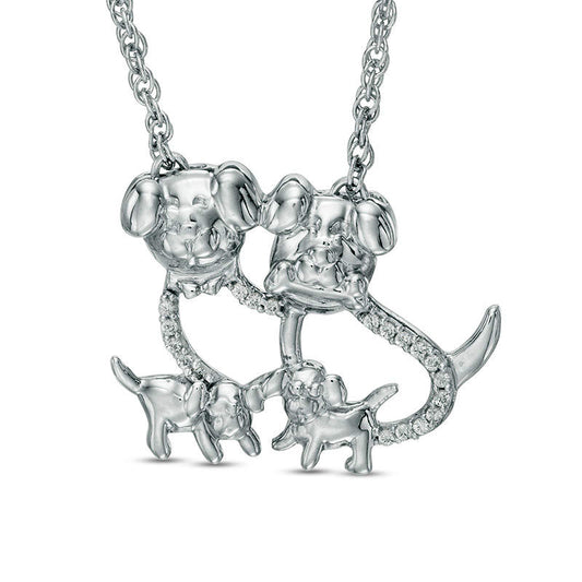 0.05 CT. T.W. Natural Diamond Dog Family Necklace in Sterling Silver - 17"