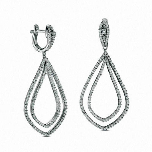 1.5 CT. T.W. Diamond Double Loop Teardrop Earrings in 10K White Gold