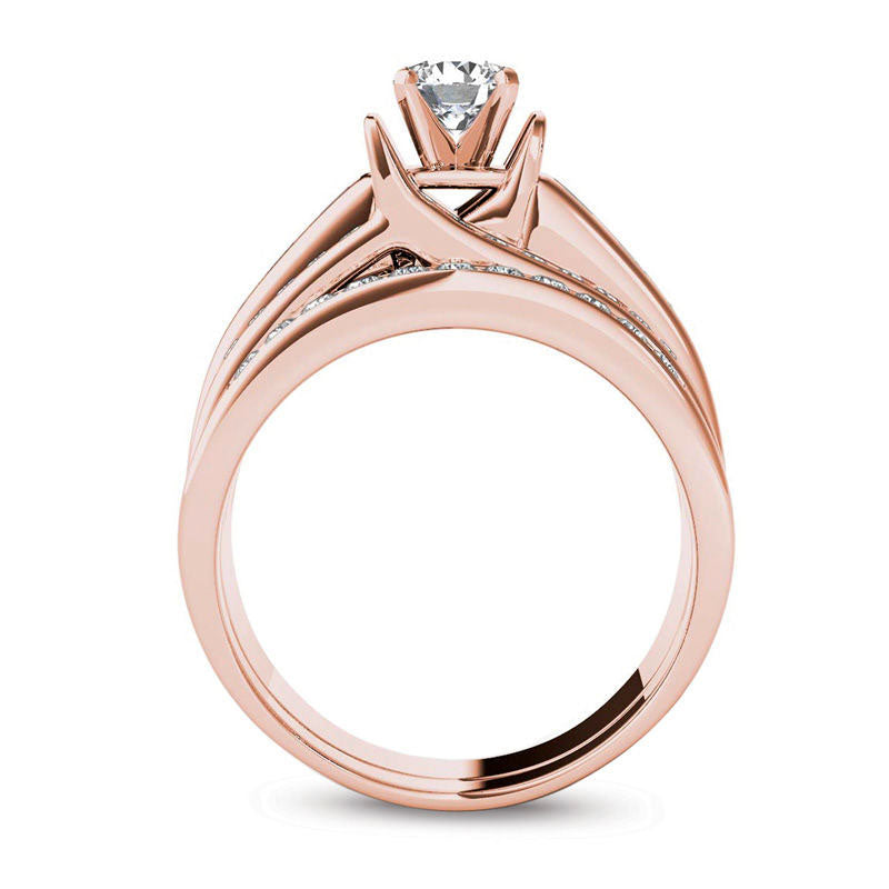 1.25 CT. T.W. Natural Diamond Multi-Row Bridal Engagement Ring Set in Solid 14K Rose Gold