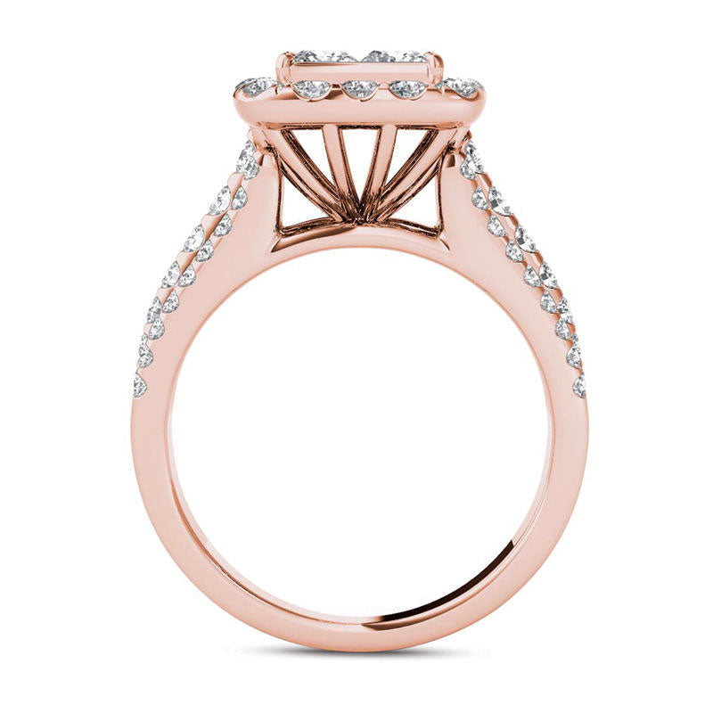 2.0 CT. T.W. Quad Princess-Cut Natural Diamond Frame Engagement Ring in Solid 14K Rose Gold