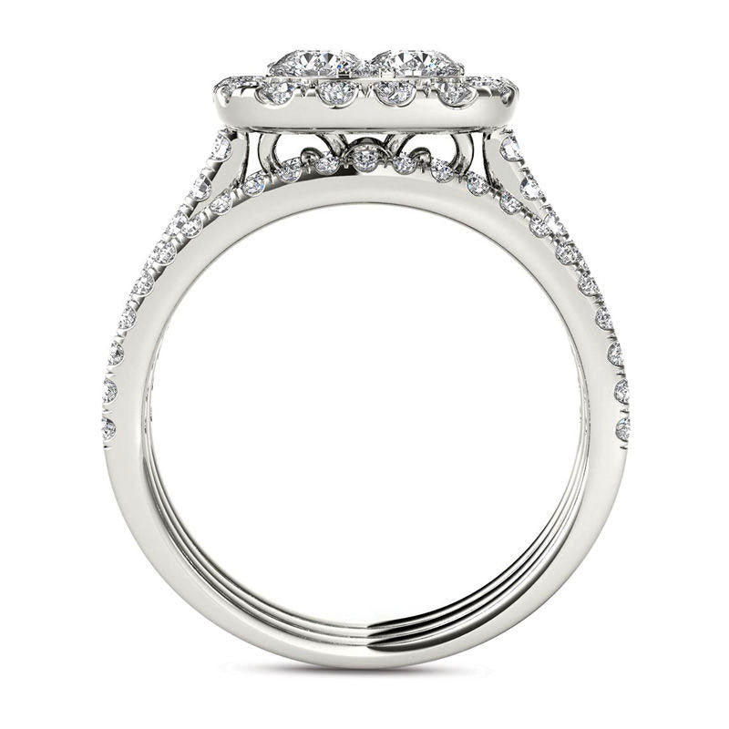 2.0 CT. T.W. Composite Natural Diamond Cushion Frame Bridal Engagement Ring Set in Solid 14K White Gold