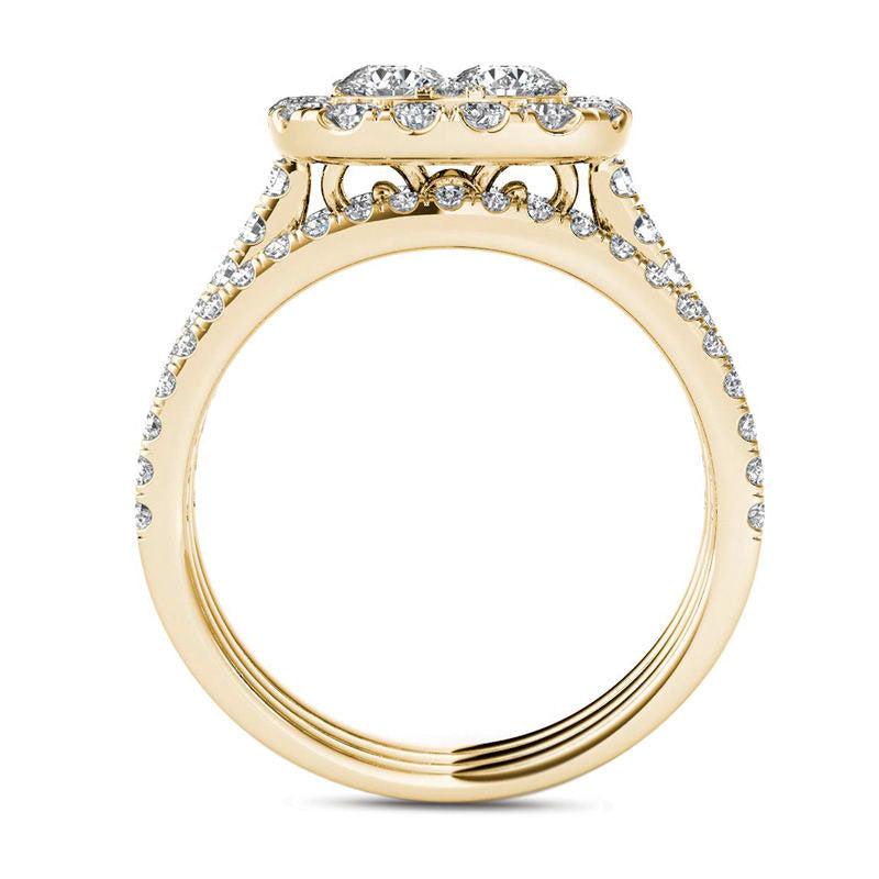 2.0 CT. T.W. Composite Natural Diamond Cushion Frame Bridal Engagement Ring Set in Solid 14K Gold