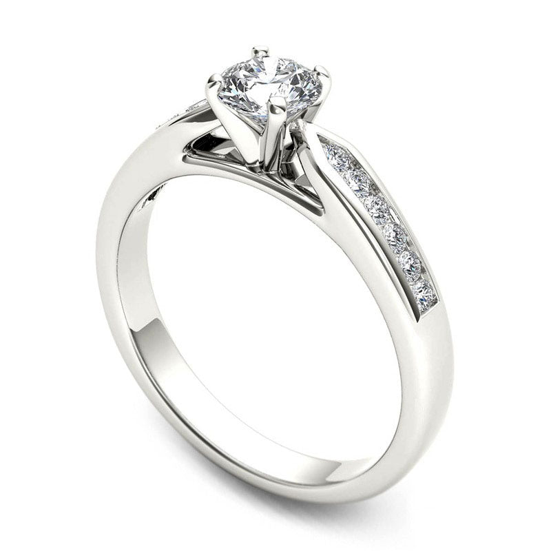 0.63 CT. T.W. Natural Diamond Engagement Ring in Solid 14K White Gold