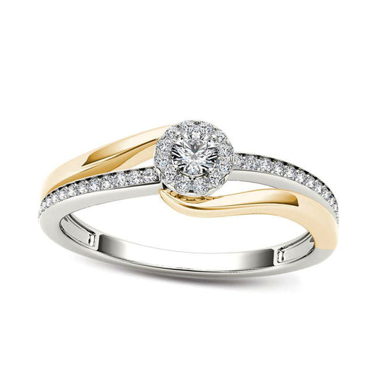 0.25 CT. T.W. Natural Diamond Frame Bypass Promise Ring in Solid 14K Two-Tone Gold