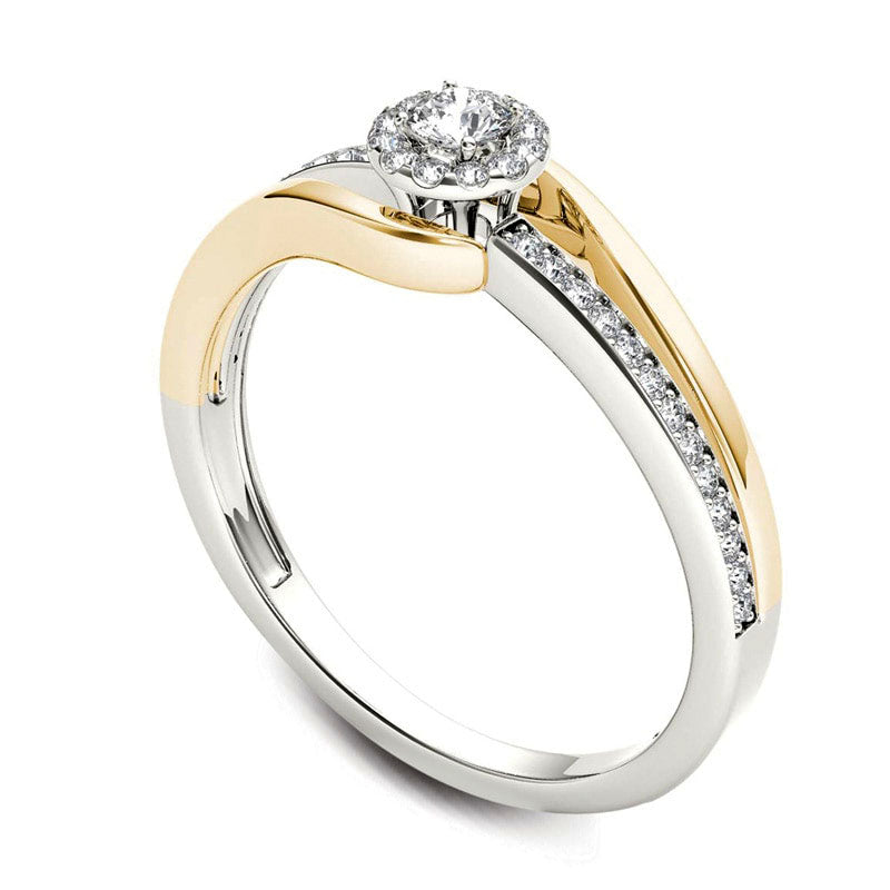 0.25 CT. T.W. Natural Diamond Frame Bypass Promise Ring in Solid 14K Two-Tone Gold