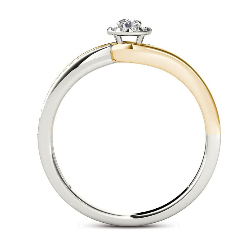 0.25 CT. T.W. Natural Diamond Frame Bypass Promise Ring in Solid 14K Two-Tone Gold