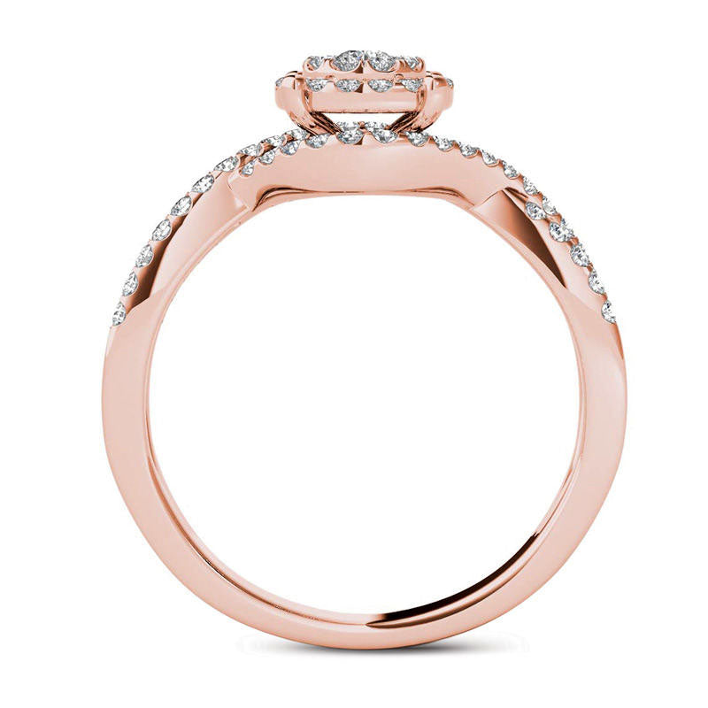 0.50 CT. T.W. Natural Diamond Double Frame Crossover Engagement Ring in Solid 14K Rose Gold