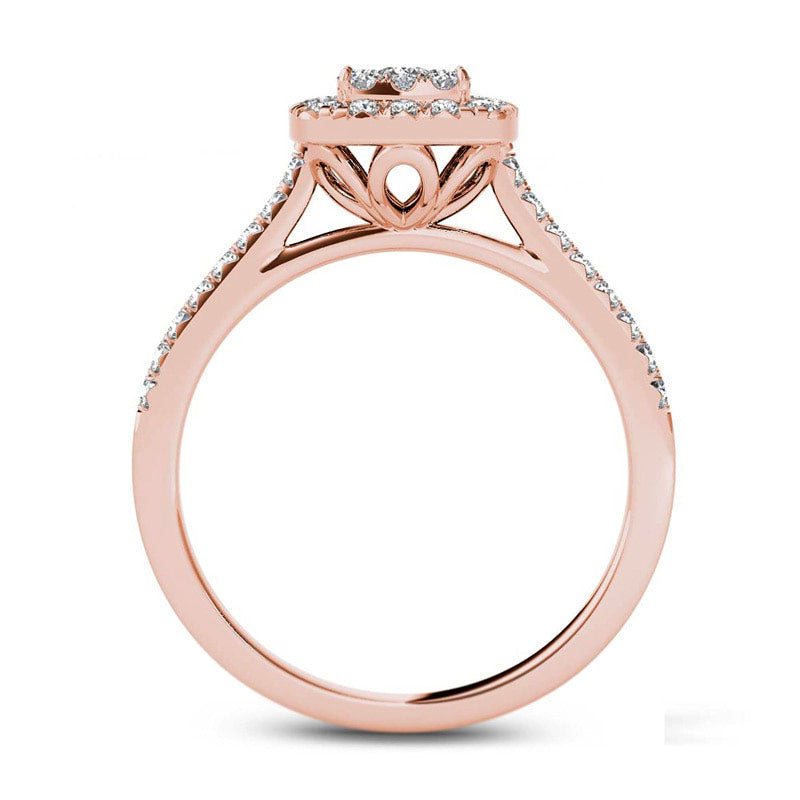 0.50 CT. T.W. Composite Natural Diamond Square Frame Engagement Ring in Solid 14K Rose Gold