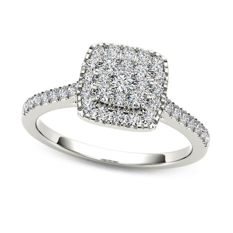 0.50 CT. T.W. Composite Natural Diamond Square Frame Engagement Ring in Solid 14K White Gold