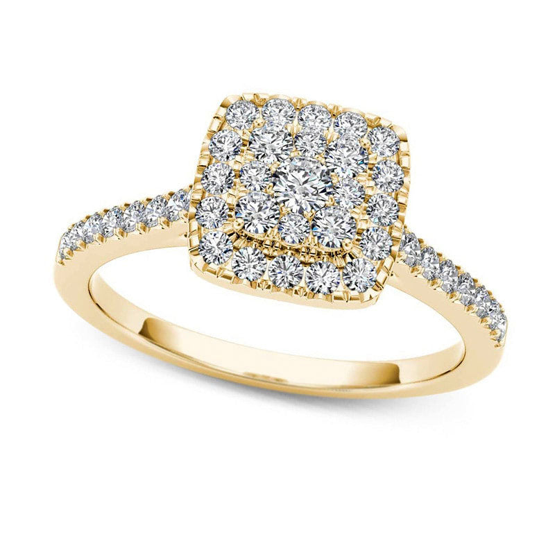 0.50 CT. T.W. Composite Natural Diamond Square Frame Engagement Ring in Solid 14K Gold