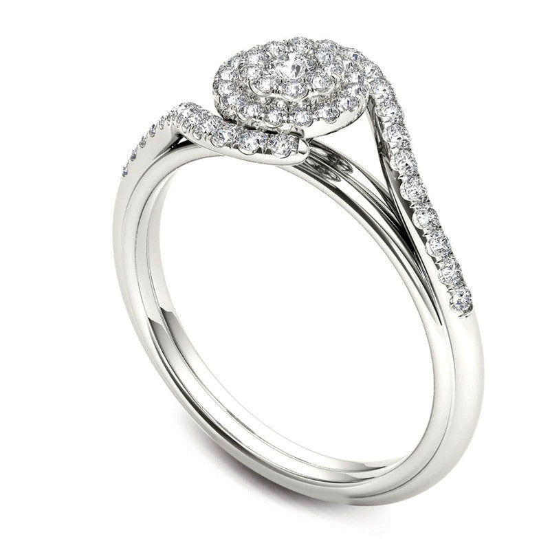 0.38 CT. T.W. Composite Natural Diamond Frame Bypass Engagement Ring in Solid 14K White Gold