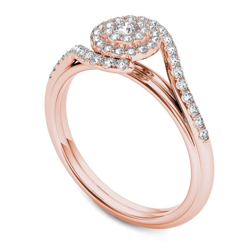 0.38 CT. T.W. Composite Natural Diamond Frame Bypass Engagement Ring in Solid 14K Rose Gold