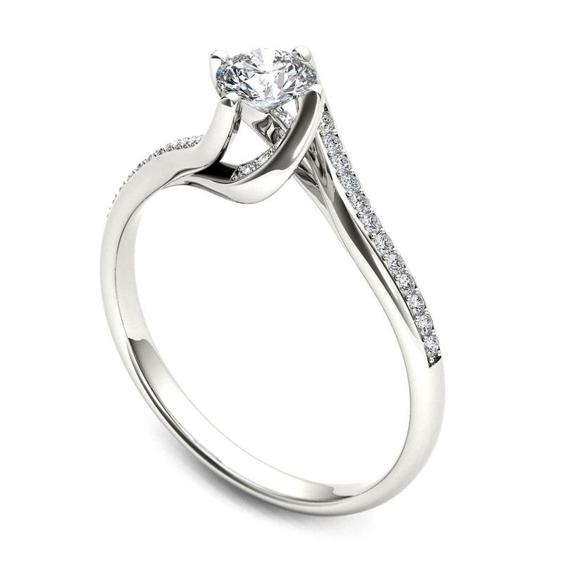 0.50 CT. T.W. Natural Diamond Swirl Bypass Engagement Ring in Solid 14K White Gold