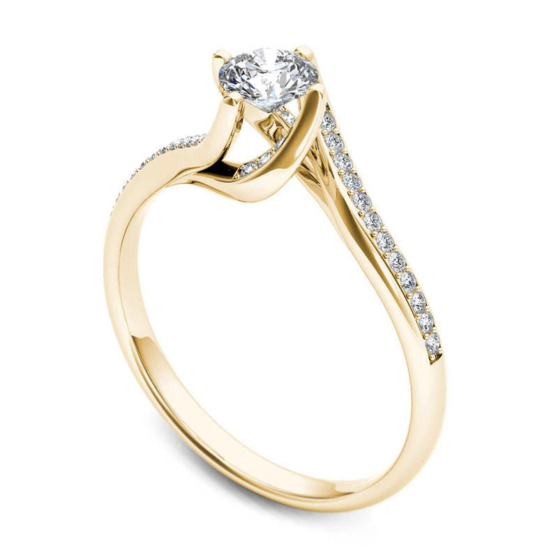 0.50 CT. T.W. Natural Diamond Swirl Bypass Engagement Ring in Solid 14K Gold