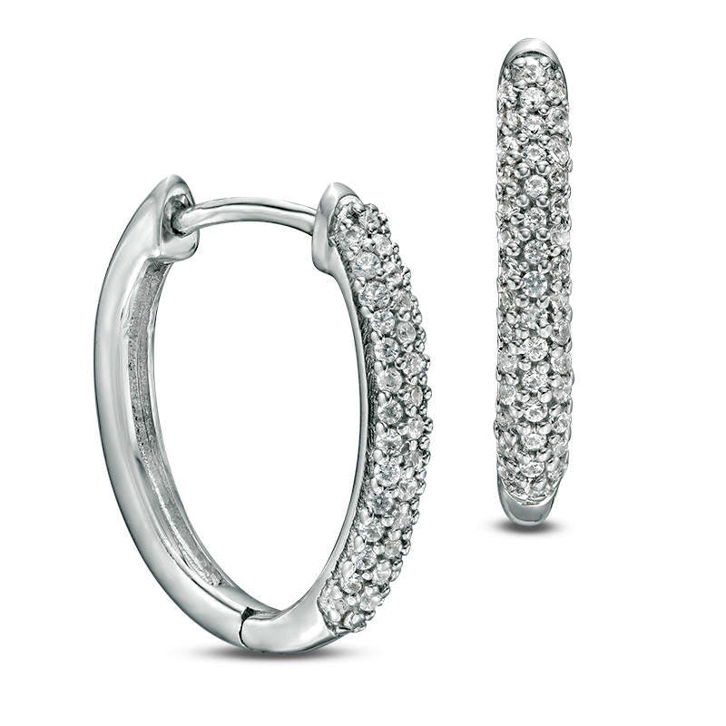 0.25 CT. T.W. Diamond Hoop Earrings in 10K White Gold