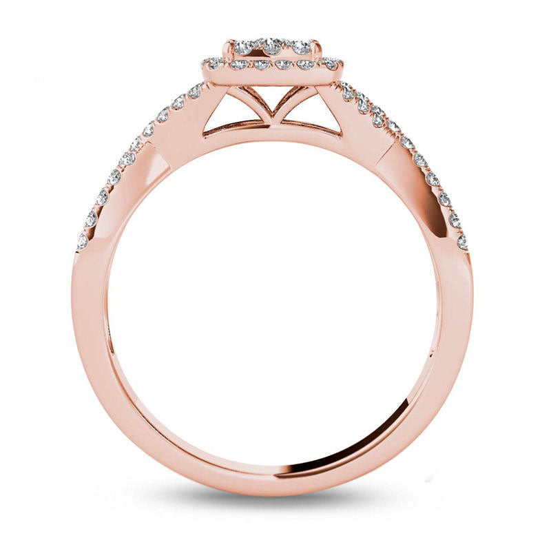 0.38 CT. T.W. Composite Natural Diamond Square Frame Crossover Engagement Ring in Solid 14K Rose Gold