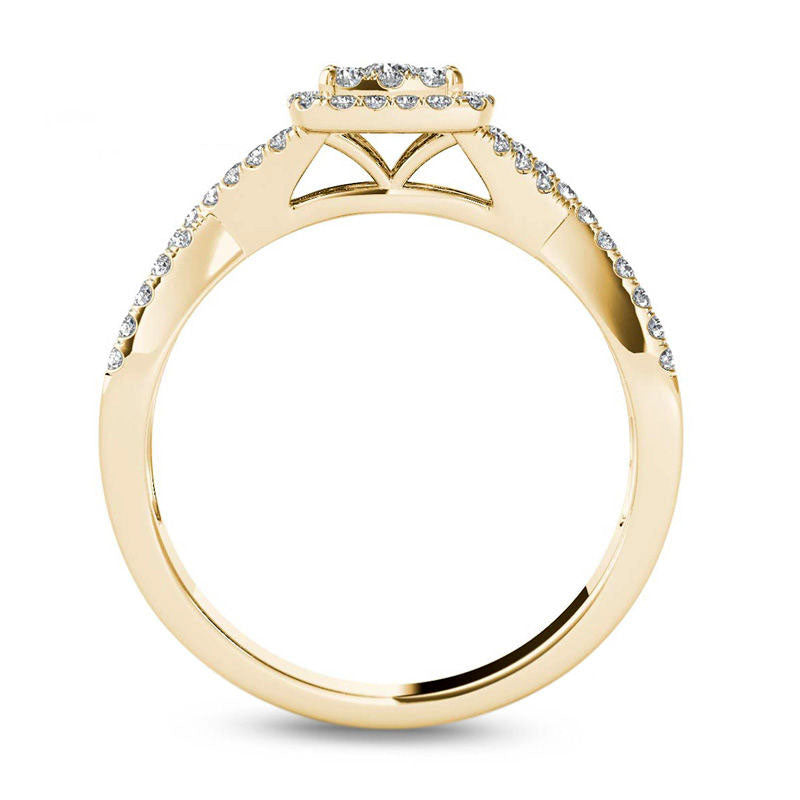 0.38 CT. T.W. Composite Natural Diamond Square Frame Crossover Engagement Ring in Solid 14K Gold