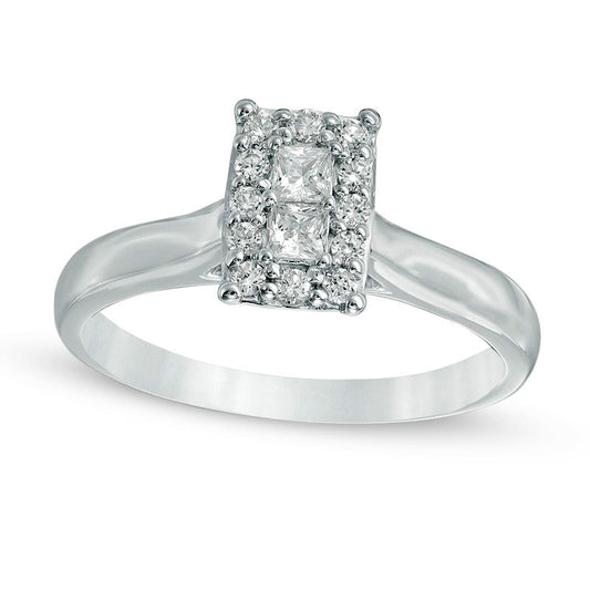 0.33 CT. T.W. Composite Natural Diamond Rectangular Frame Engagement Ring in Solid 10K White Gold