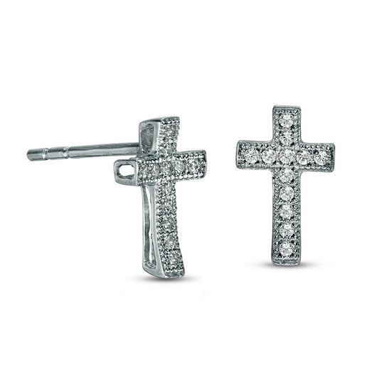 Diamond Accent Cross Drop Earrings in 10K White Gold