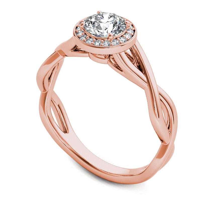 0.50 CT. T.W. Natural Diamond Frame Twist Shank Engagement Ring in Solid 14K Rose Gold