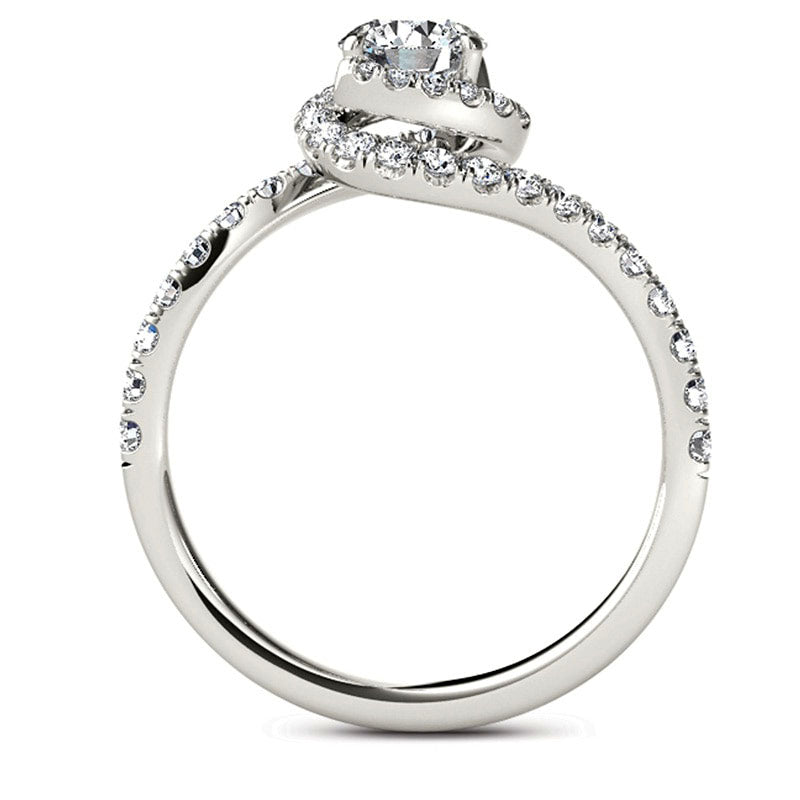 0.75 CT. T.W. Natural Diamond Swirl Frame Bypass Engagement Ring in Solid 14K White Gold