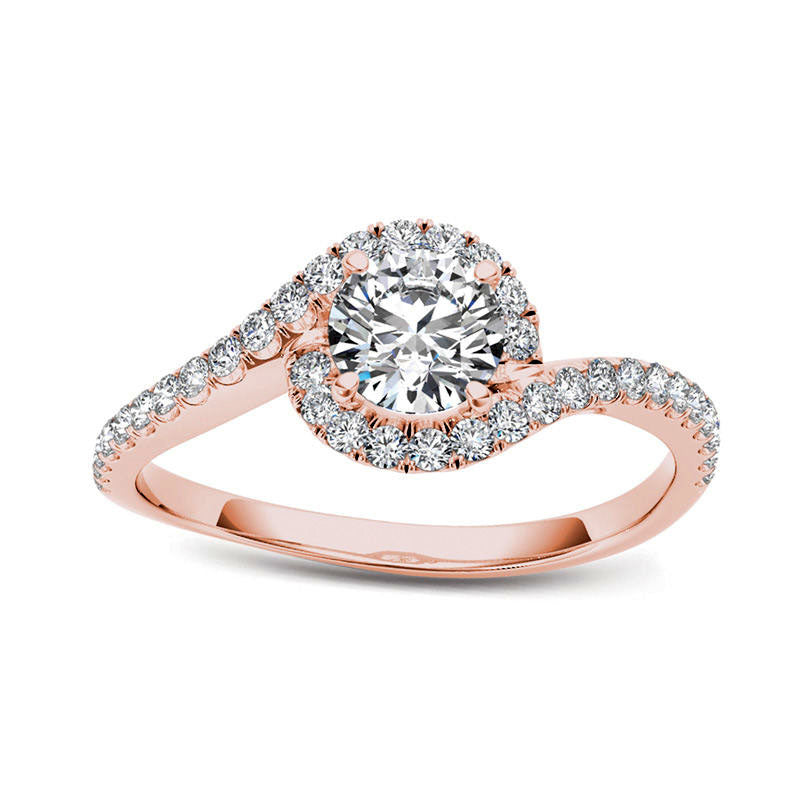 0.75 CT. T.W. Natural Diamond Swirl Frame Bypass Engagement Ring in Solid 14K Rose Gold