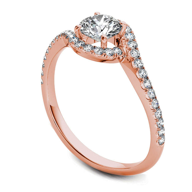 0.75 CT. T.W. Natural Diamond Swirl Frame Bypass Engagement Ring in Solid 14K Rose Gold