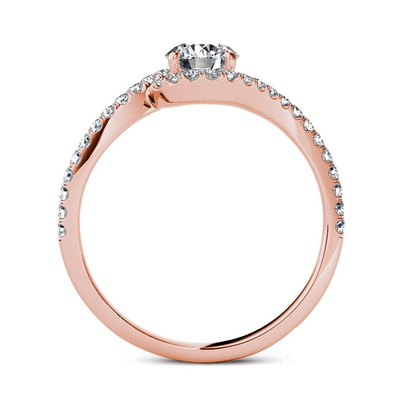 0.75 CT. T.W. Natural Diamond Swirl Frame Bypass Engagement Ring in Solid 14K Rose Gold