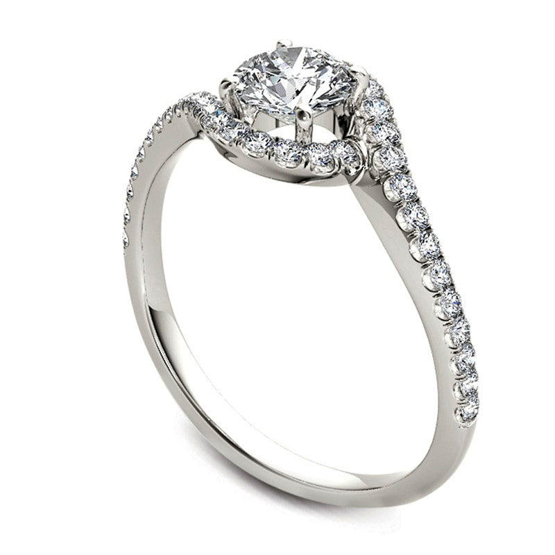 0.75 CT. T.W. Natural Diamond Swirl Frame Bypass Engagement Ring in Solid 14K White Gold