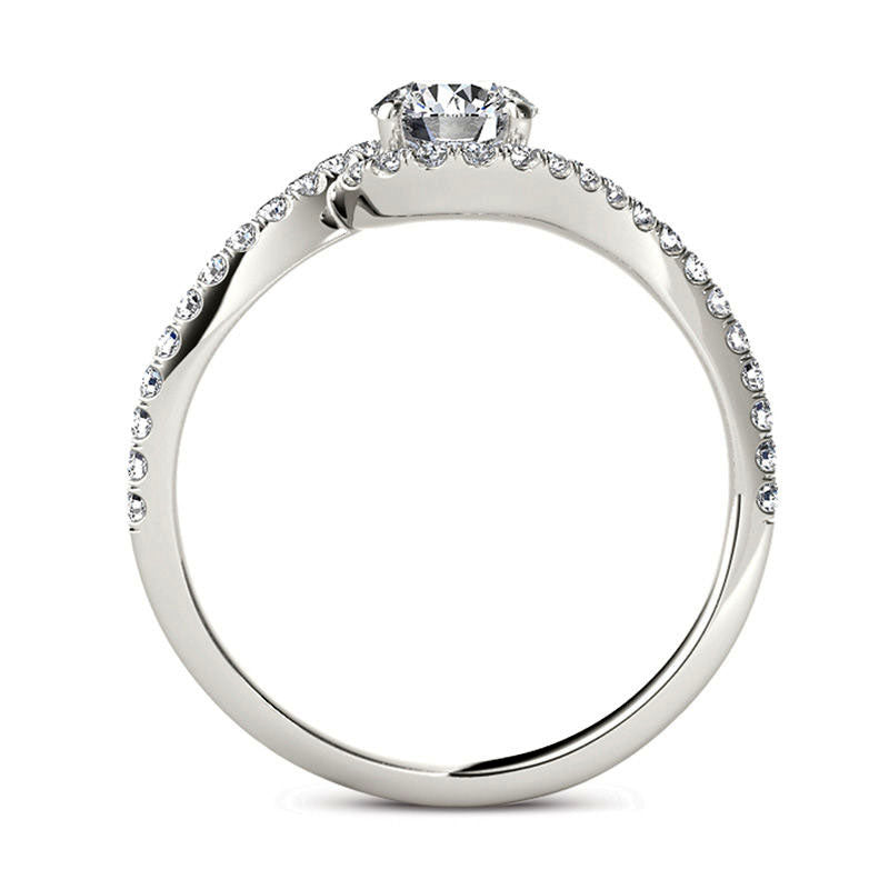 0.75 CT. T.W. Natural Diamond Swirl Frame Bypass Engagement Ring in Solid 14K White Gold