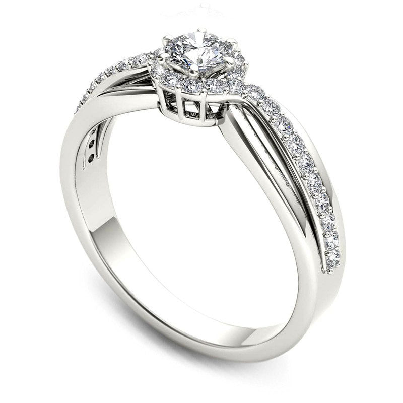 0.50 CT. T.W. Natural Diamond Frame Swirl Engagement Ring in Solid 14K White Gold